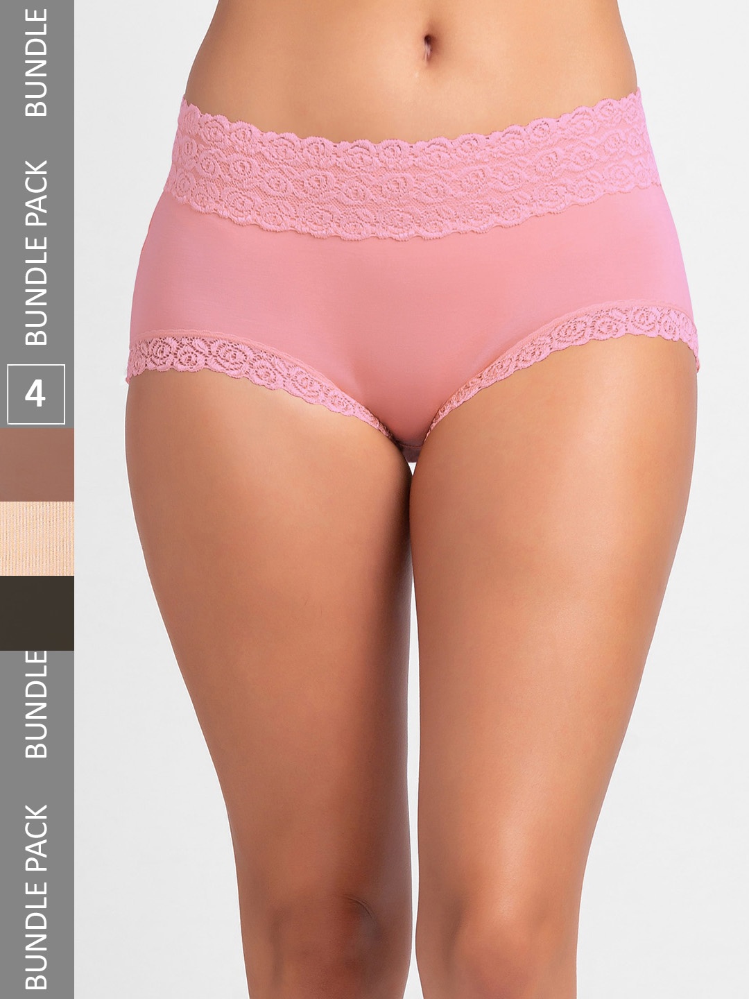 

FashionRack Women Pack Of 4 Assorted Cotton Lace Hipster Briefs