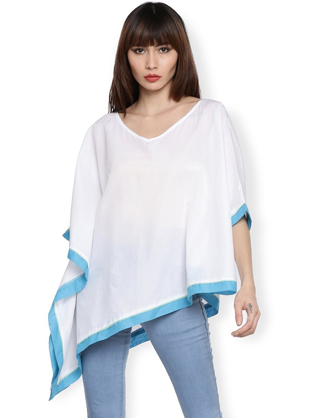 

GRASS by Gitika Goyal Kaftan Longline Cotton Top, White