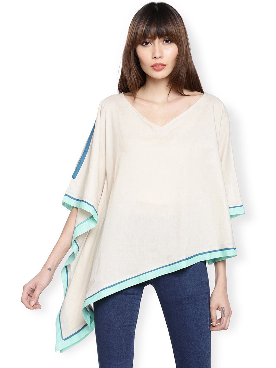 

GRASS by Gitika Goyal Kaftan Longline Pure Cotton Top, Off white