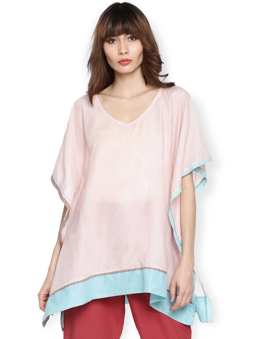

GRASS by Gitika Goyal Kaftan Longline Cotton Top, Pink