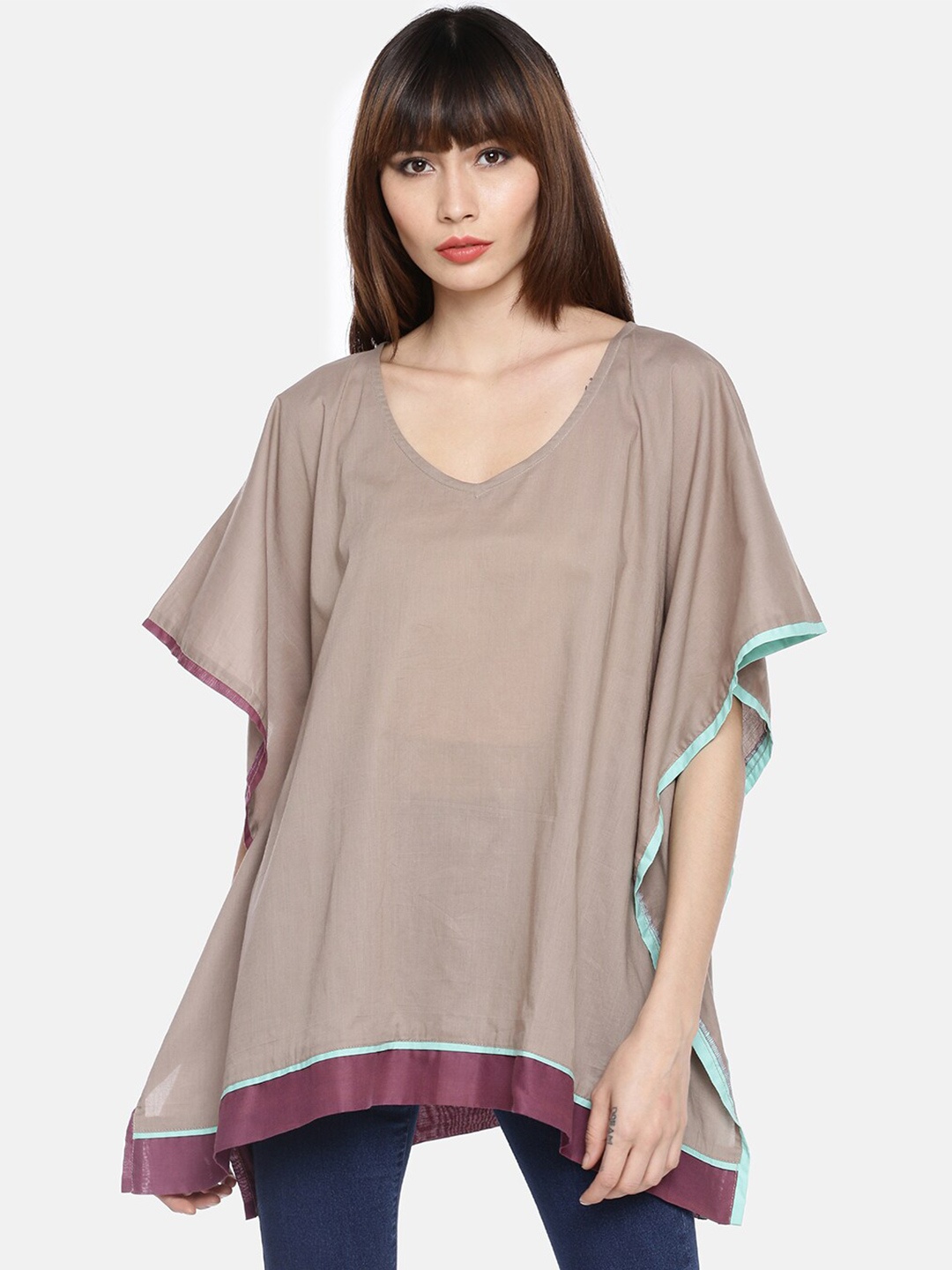 

GRASS by Gitika Goyal Kaftan Longline Cotton Top, Mauve