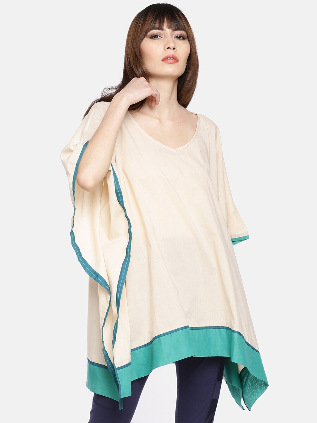 

GRASS by Gitika Goyal Kaftan Longline Cotton Top, Cream
