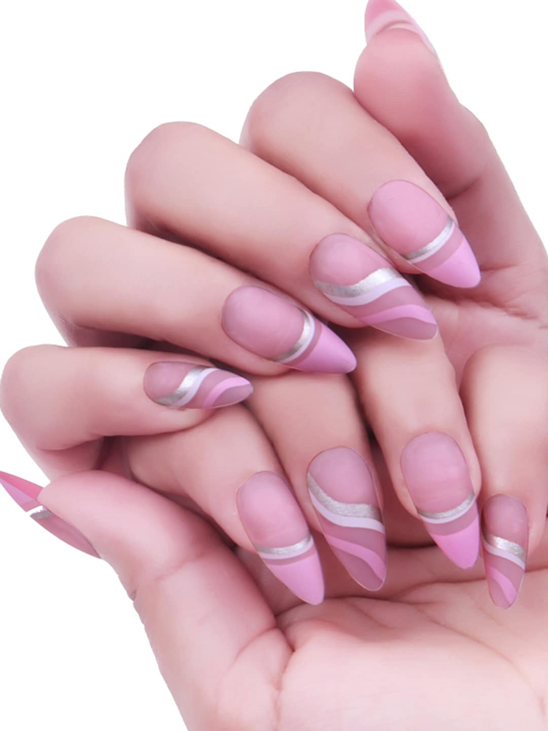 

Secret Lives 24 Pcs Almond Shape Translucent Curved False Nails - Nude Pink