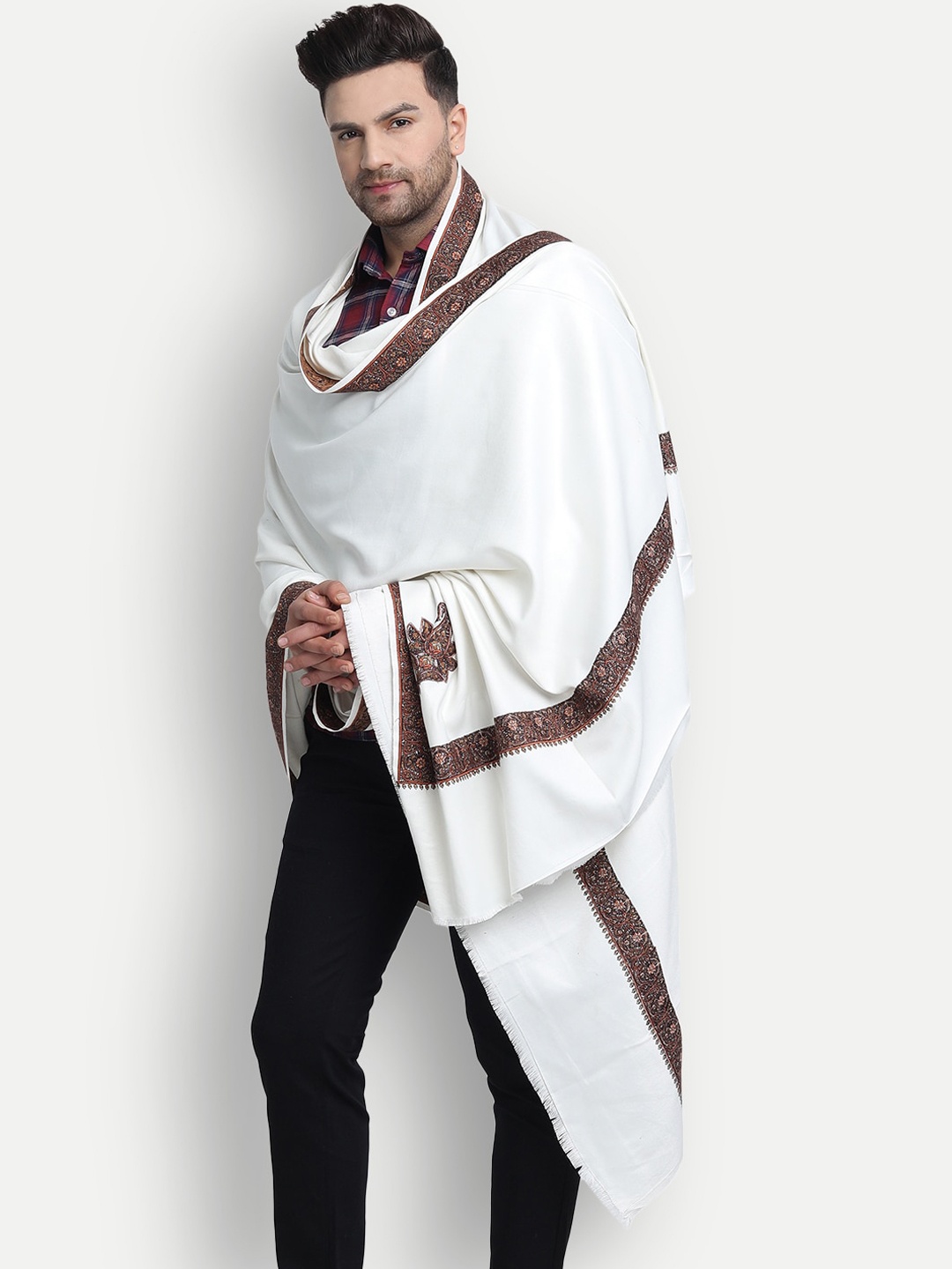 

Zamour Men Woolen Lohi Shawl, White