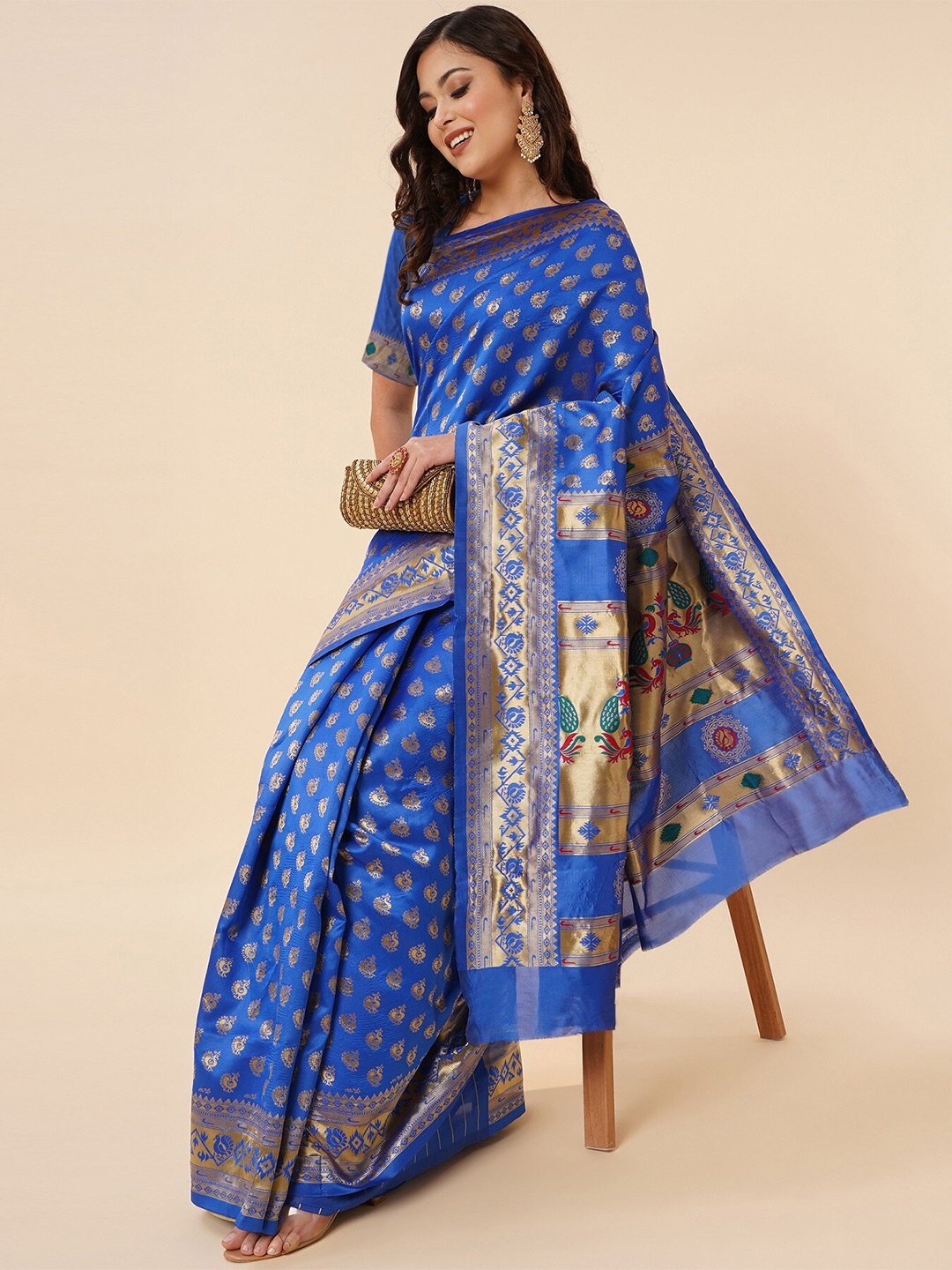 

Fashion Booms Woven Design Zari Pure Silk Kanjeevaram Saree, Blue