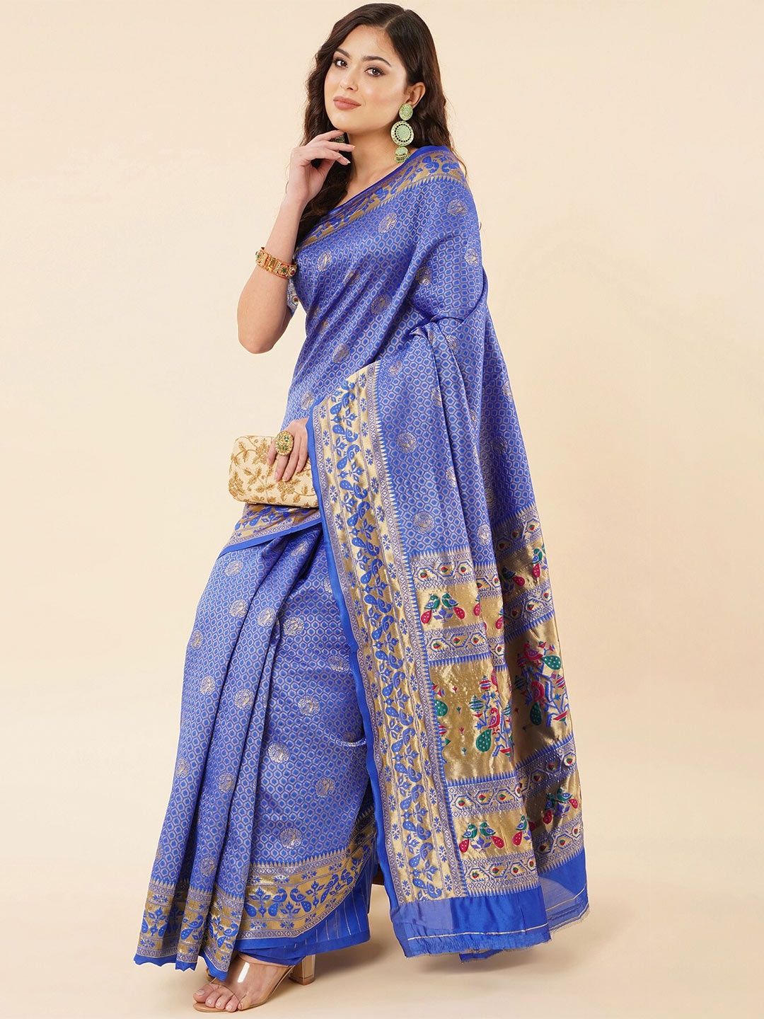 

Fashion Booms Woven Design Zari Pure Silk Kanjeevaram Saree, Blue