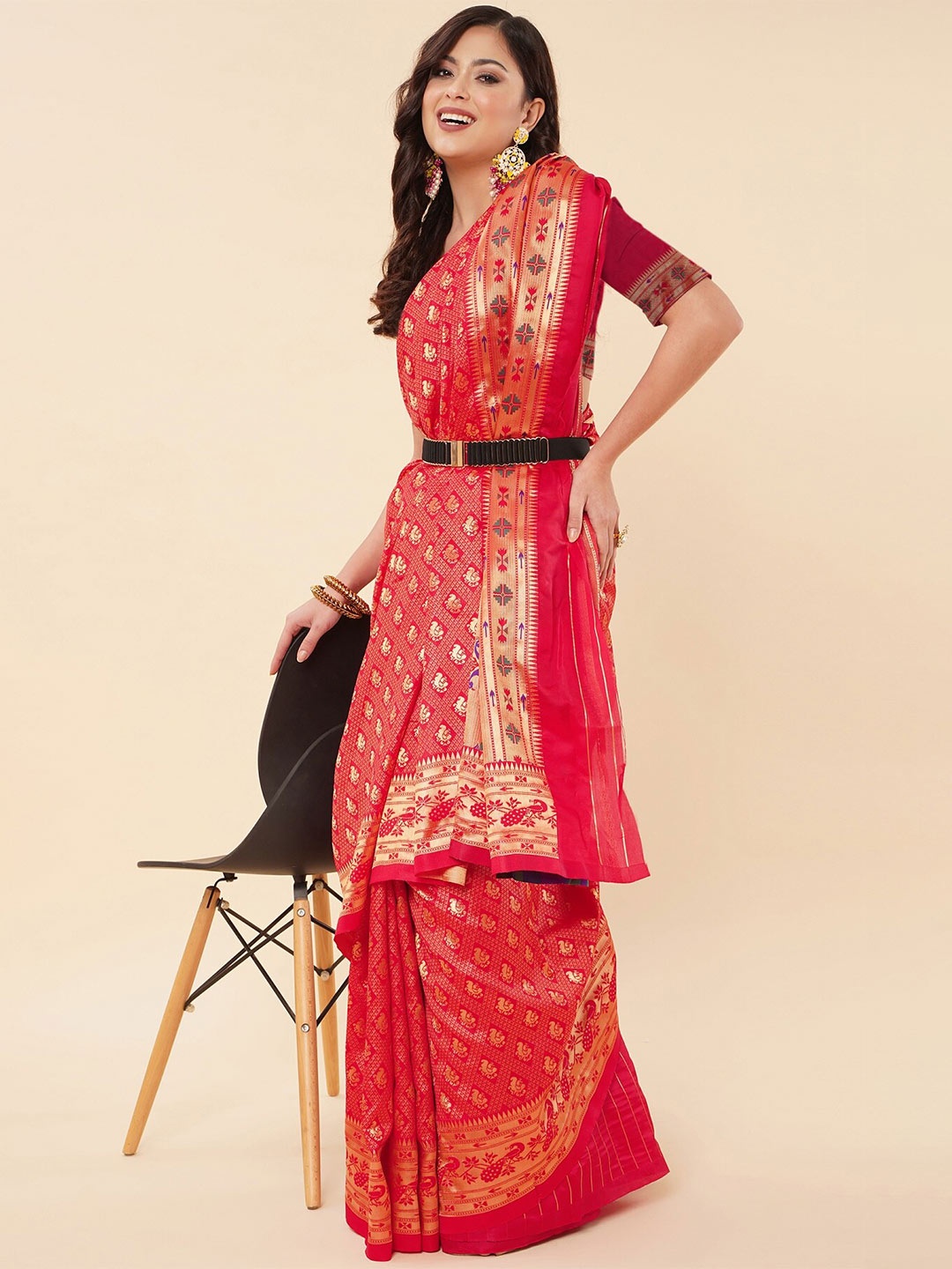 

Fashion Booms Woven Design Zari Pure Silk Kanjeevaram Saree, Red