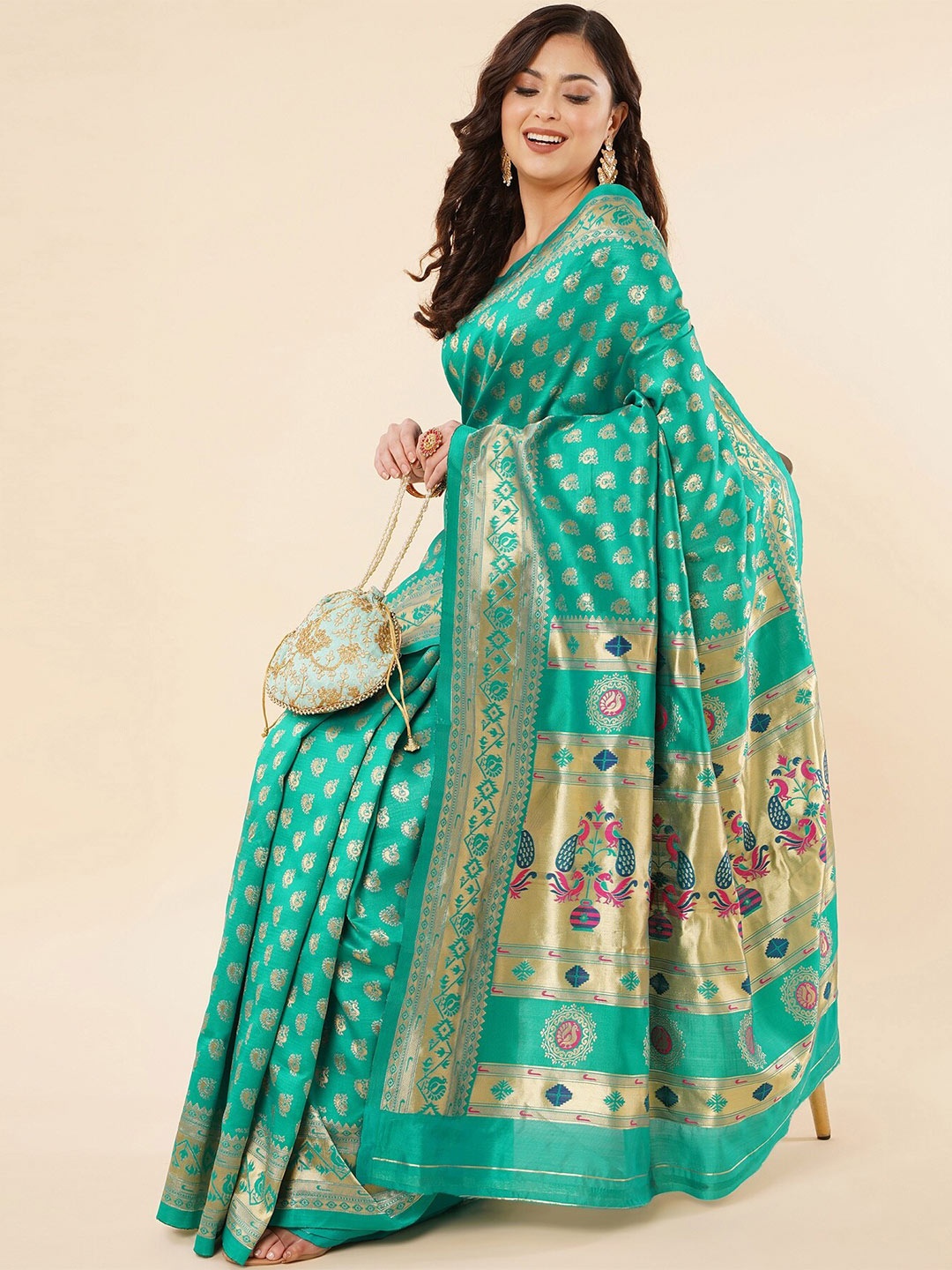 

Fashion Booms Woven Design Zari Pure Silk Kanjeevaram Saree, Green