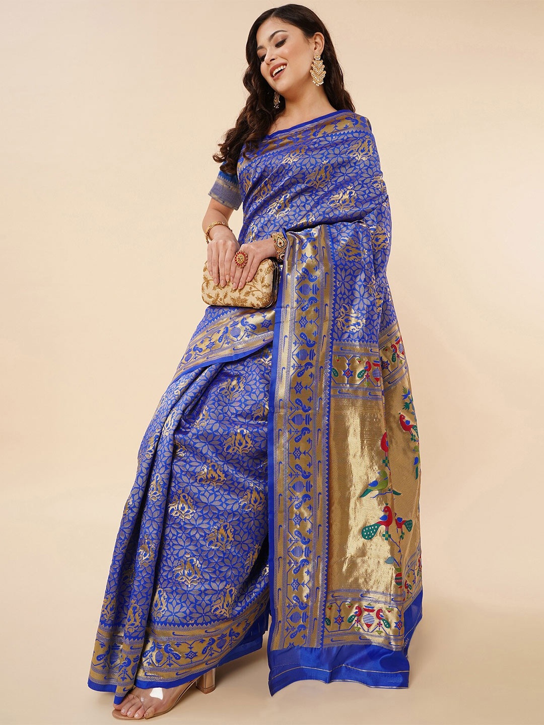 

Fashion Booms Woven Design Zari Pure Silk Kanjeevaram Saree, Blue
