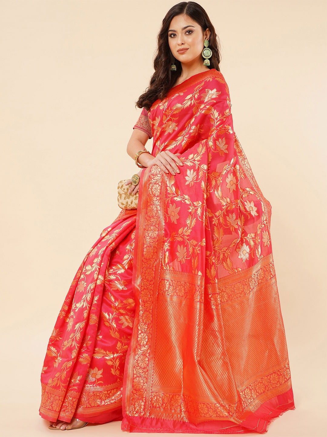 

Fashion Booms Woven Design Zari Pure Silk Kanjeevaram Saree, Red