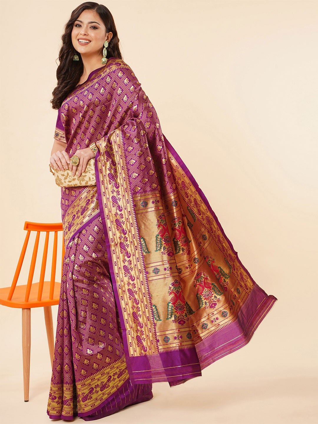 

Fashion Booms Woven Design Zari Pure Silk Kanjeevaram Saree, Purple