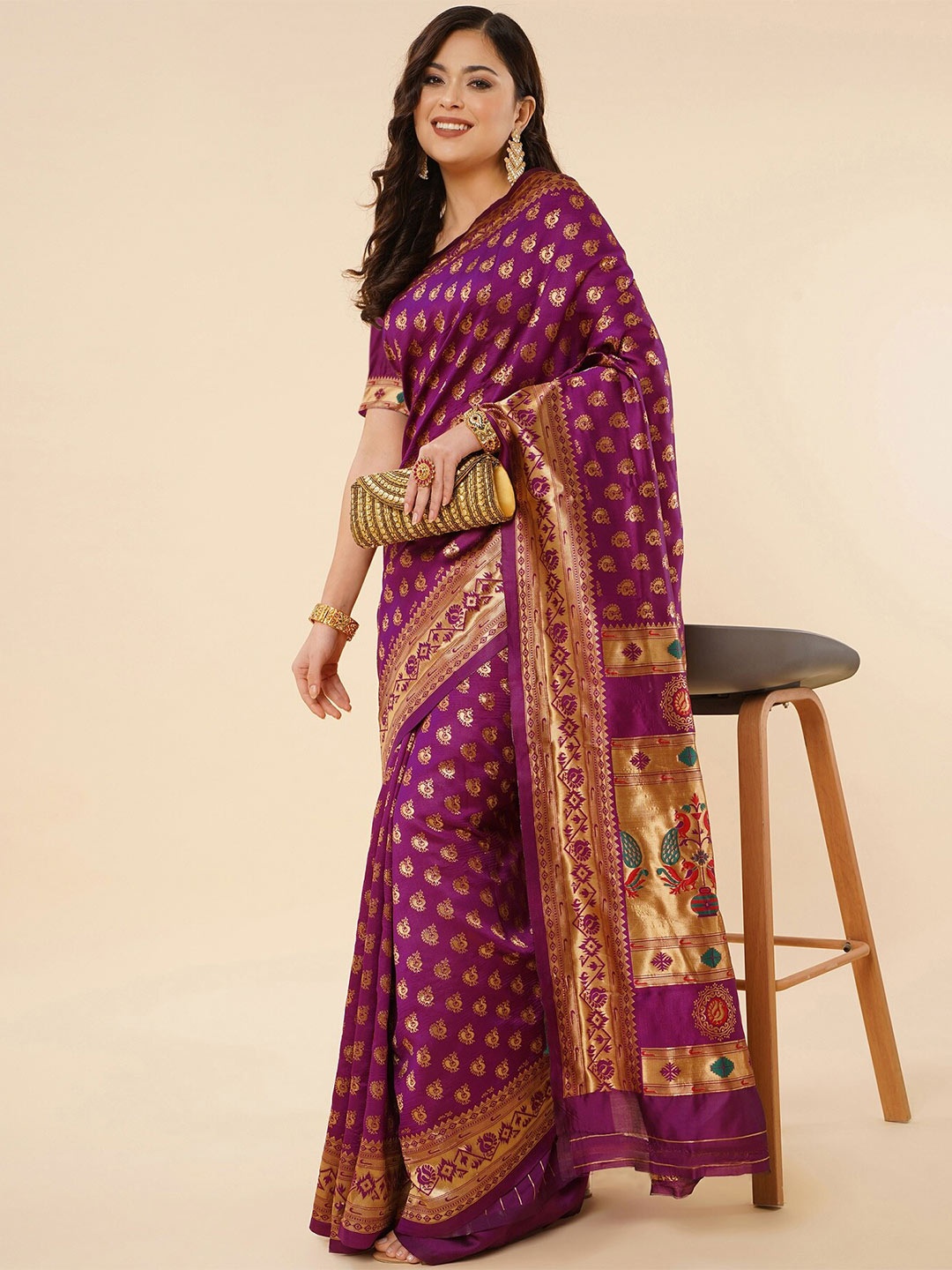 

Fashion Booms Ethnic Motifs Zari Pure Silk Kanjeevaram Saree, Purple