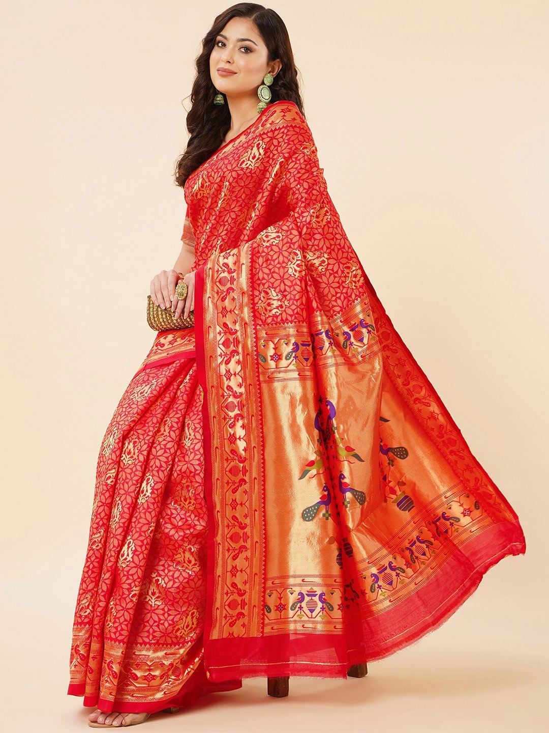 

Fashion Booms Ethnic Motifs Zari Pure Silk Kanjeevaram Saree, Red