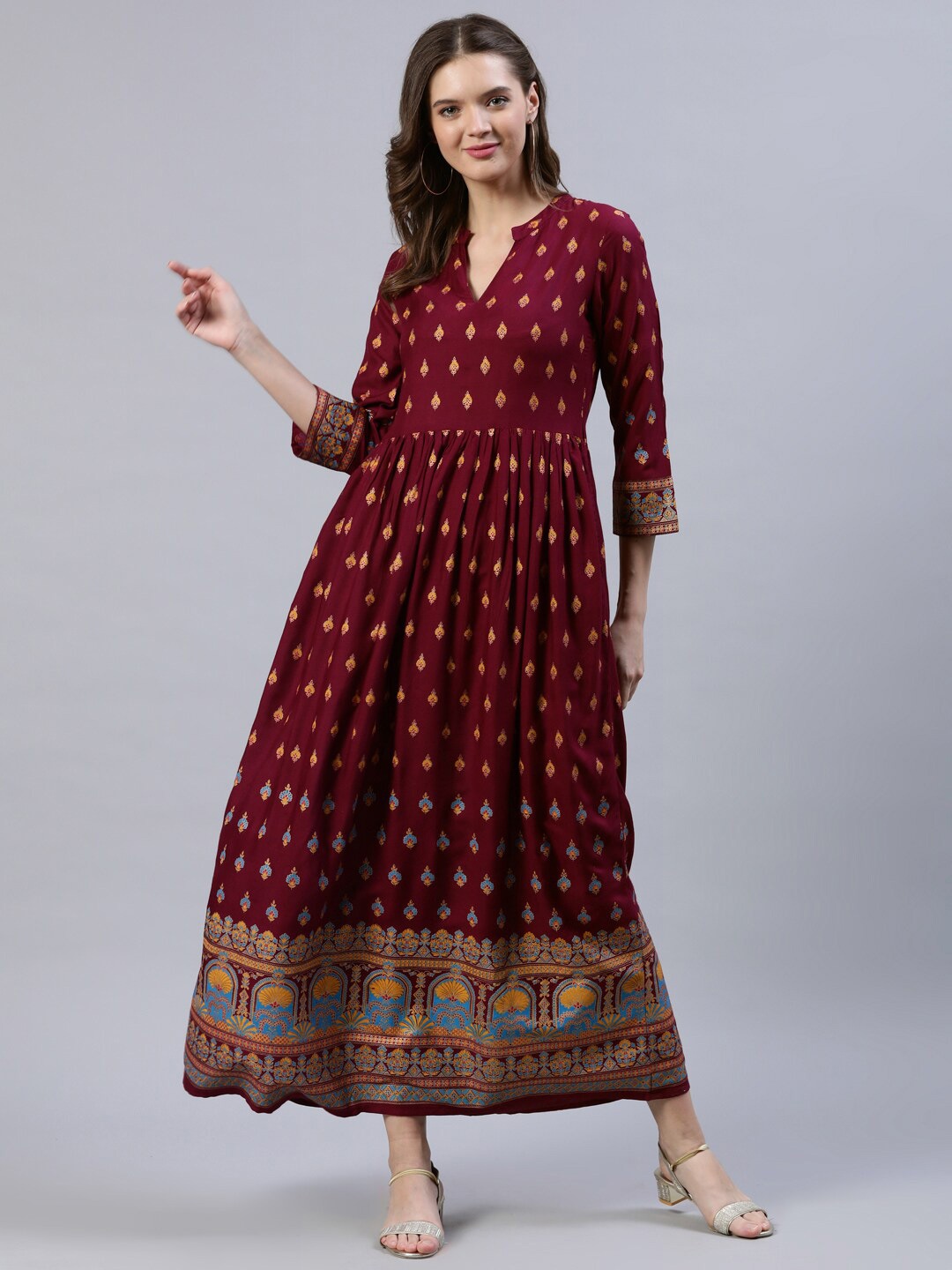 

AASI - HOUSE OF NAYO Ethnic Motifs Maxi Dress, Burgundy