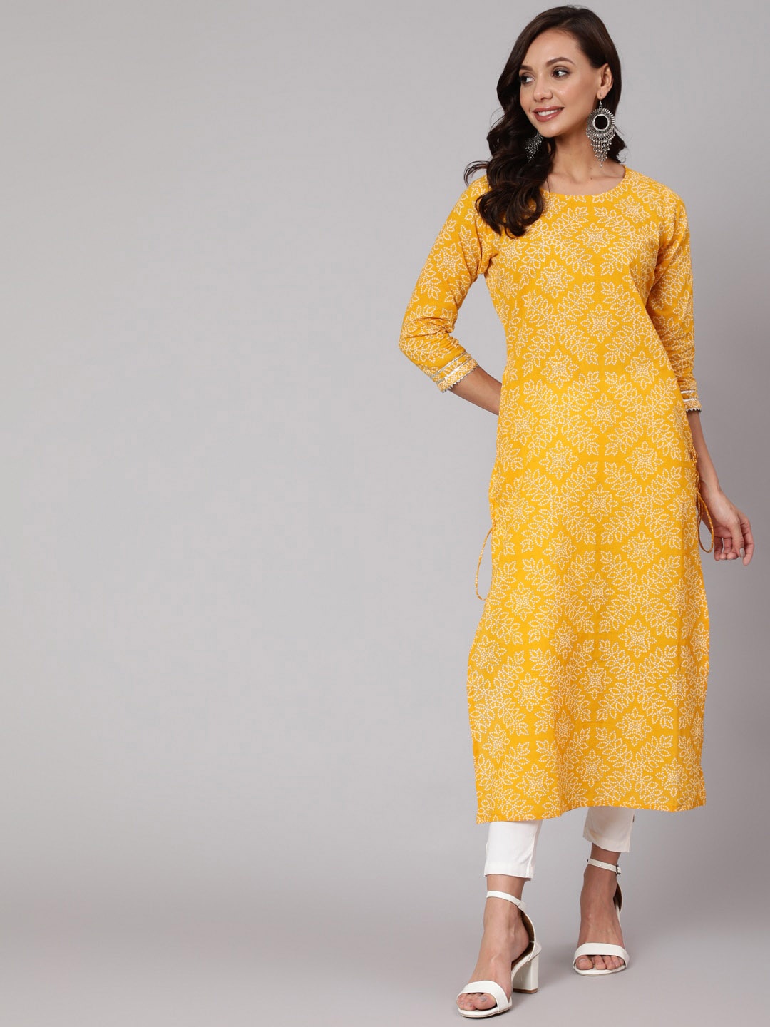 

AASI - HOUSE OF NAYO Women Bandhani Printed Indie Prints Cotton Kurta, Yellow