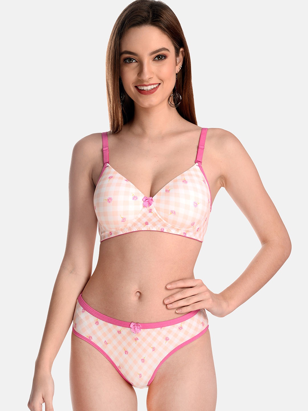 

LOTUSLEAF Checked Lingerie Set LBP00300401-32B, Peach