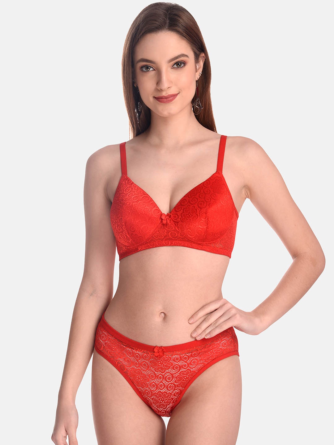 

LOTUSLEAF Self-Design Lace Lingerie Set LBP00261003-30B, Red