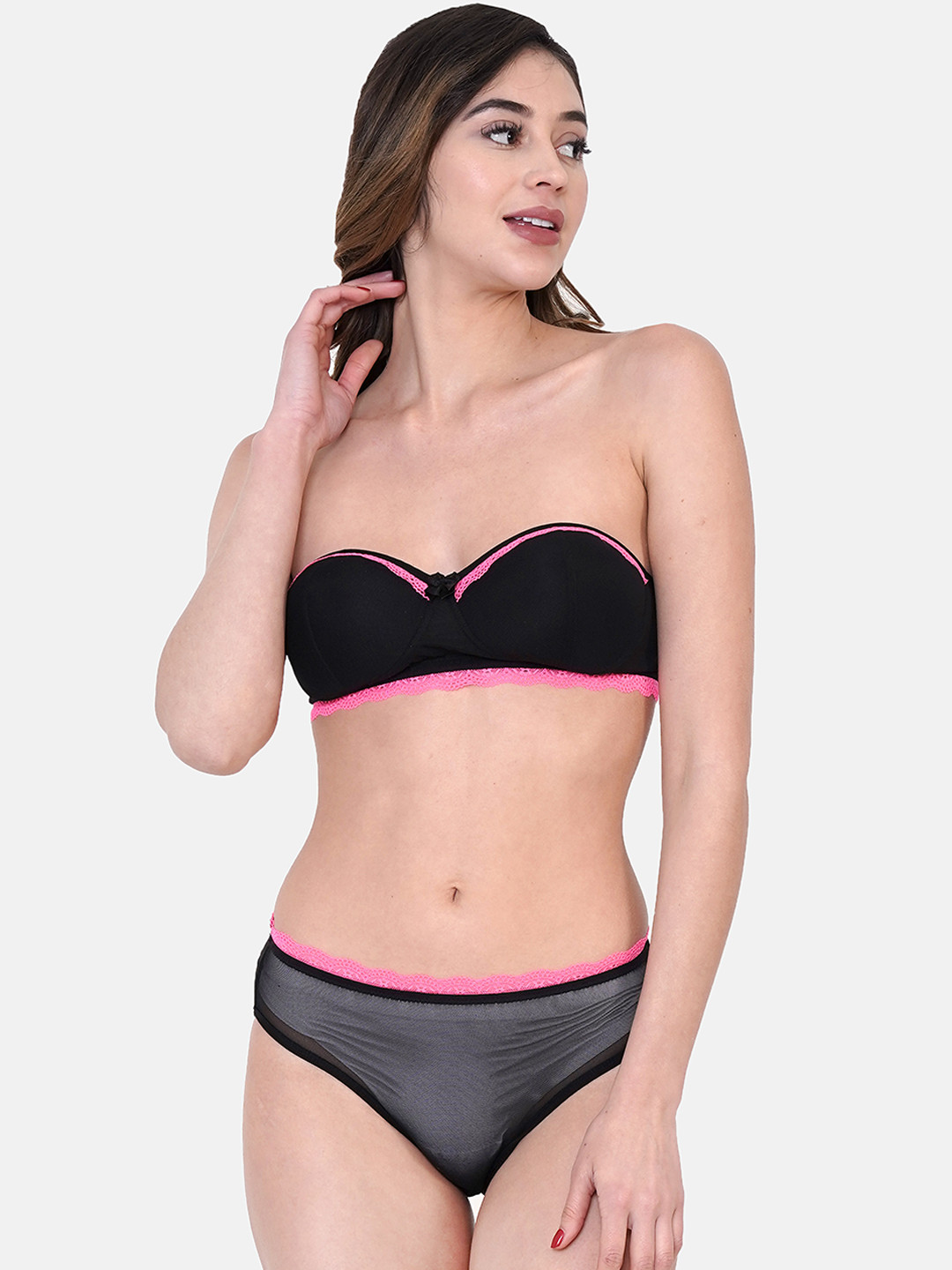 

LOTUSLEAF Self-Design Lace Lingerie Set LBP00321101-32B, Black
