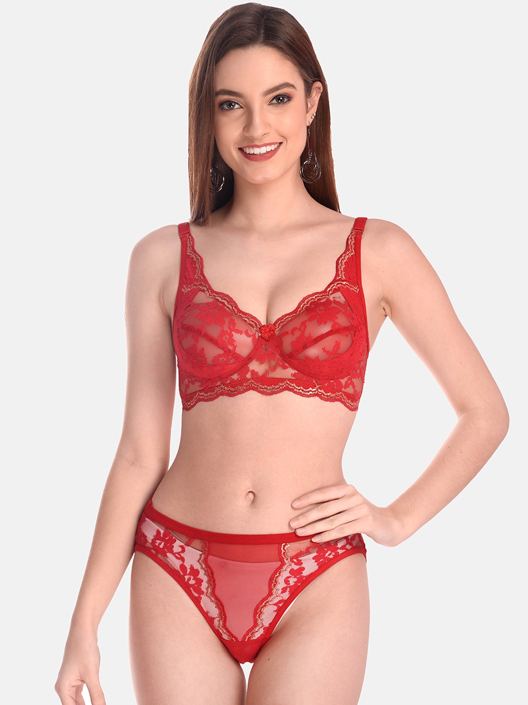 

LOTUSLEAF Self-Design Lace Lingerie Set LBP00161003-32B, Red