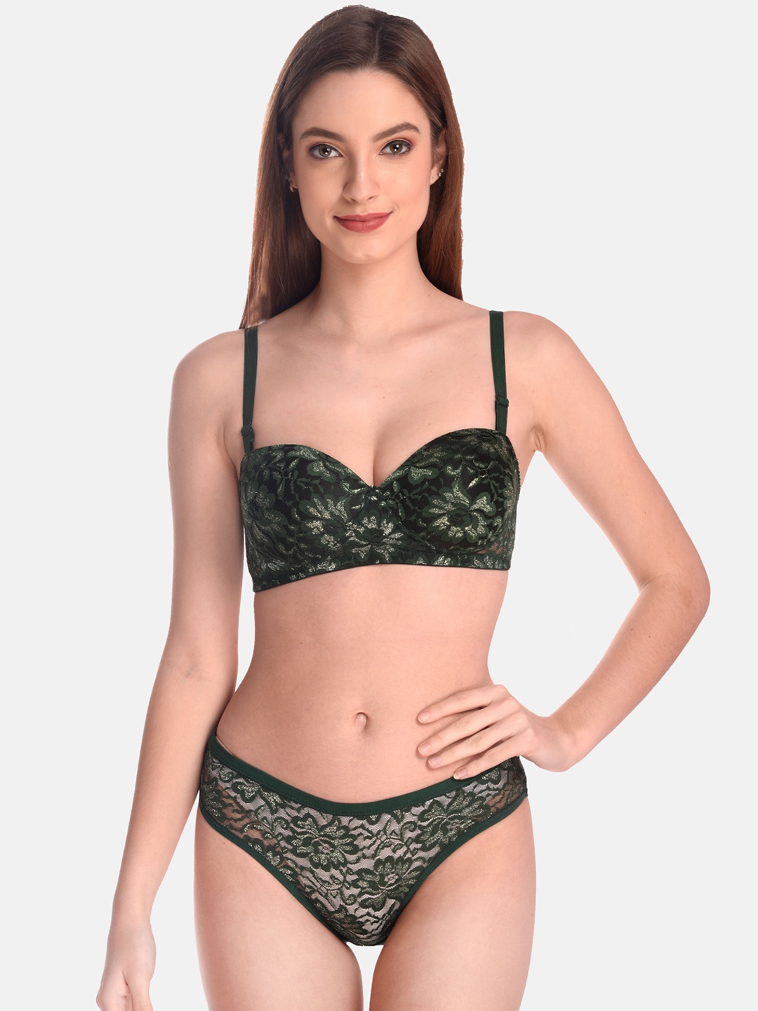 

LOTUSLEAF Women Self-Design Lingerie Set, Green