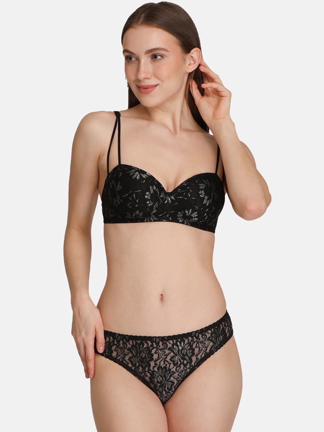 

LOTUSLEAF Women Self-Design Lingerie Set, Black
