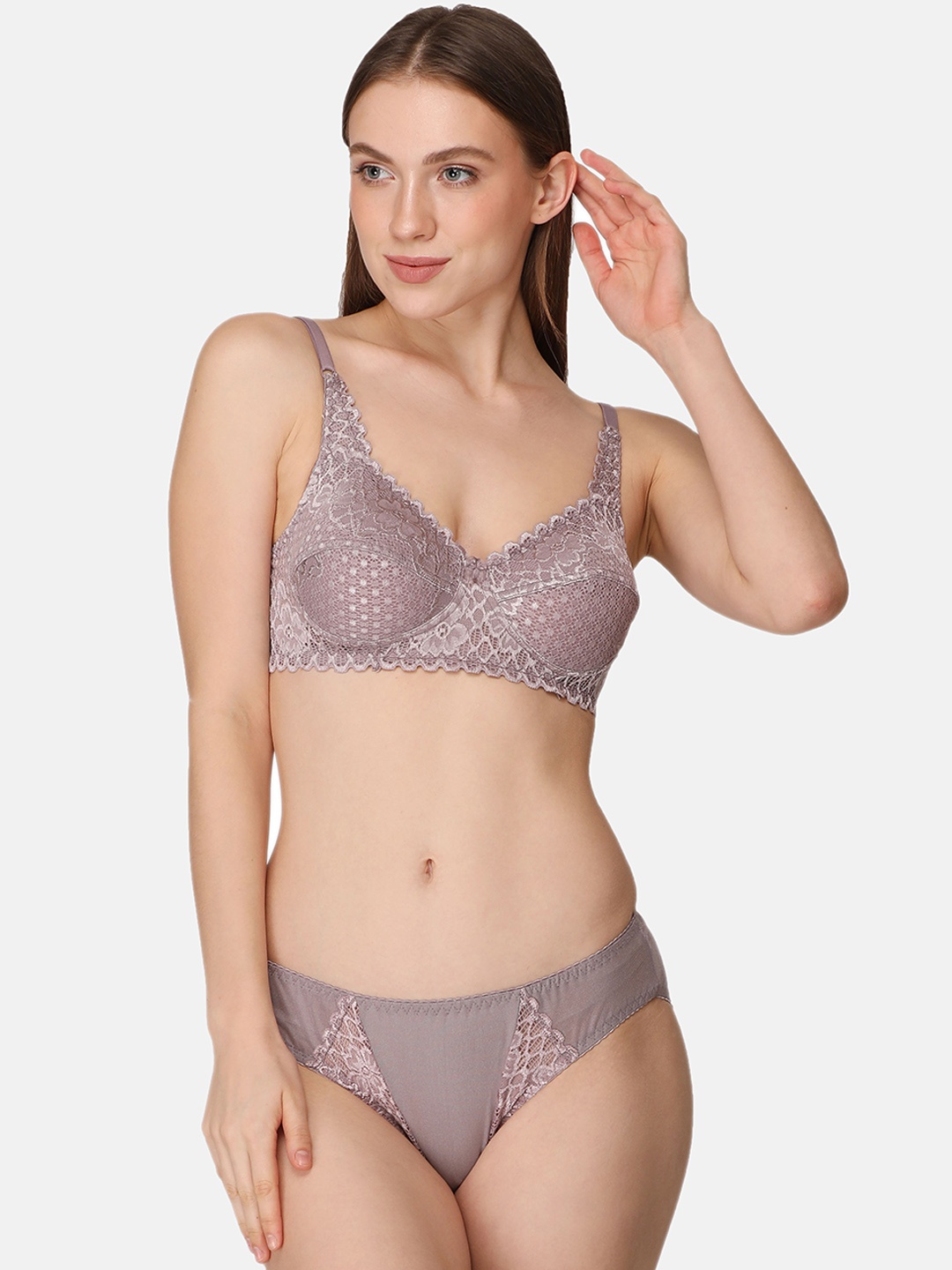 

LOTUSLEAF Self-Design Lightly Padded Bridal Lingerie Set LBP00060701-30B, Grey