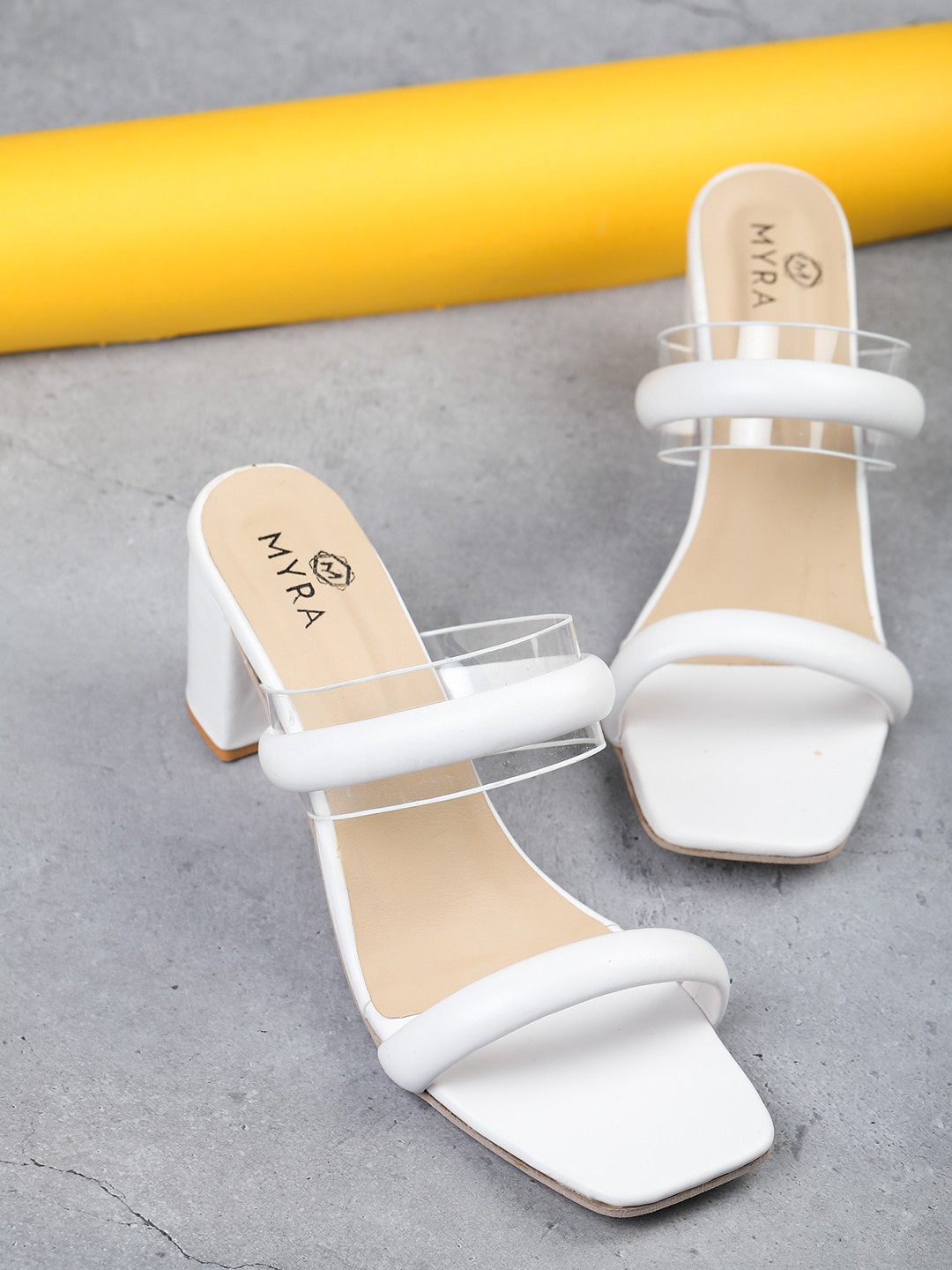

Myra Open Back Block Sandals, White