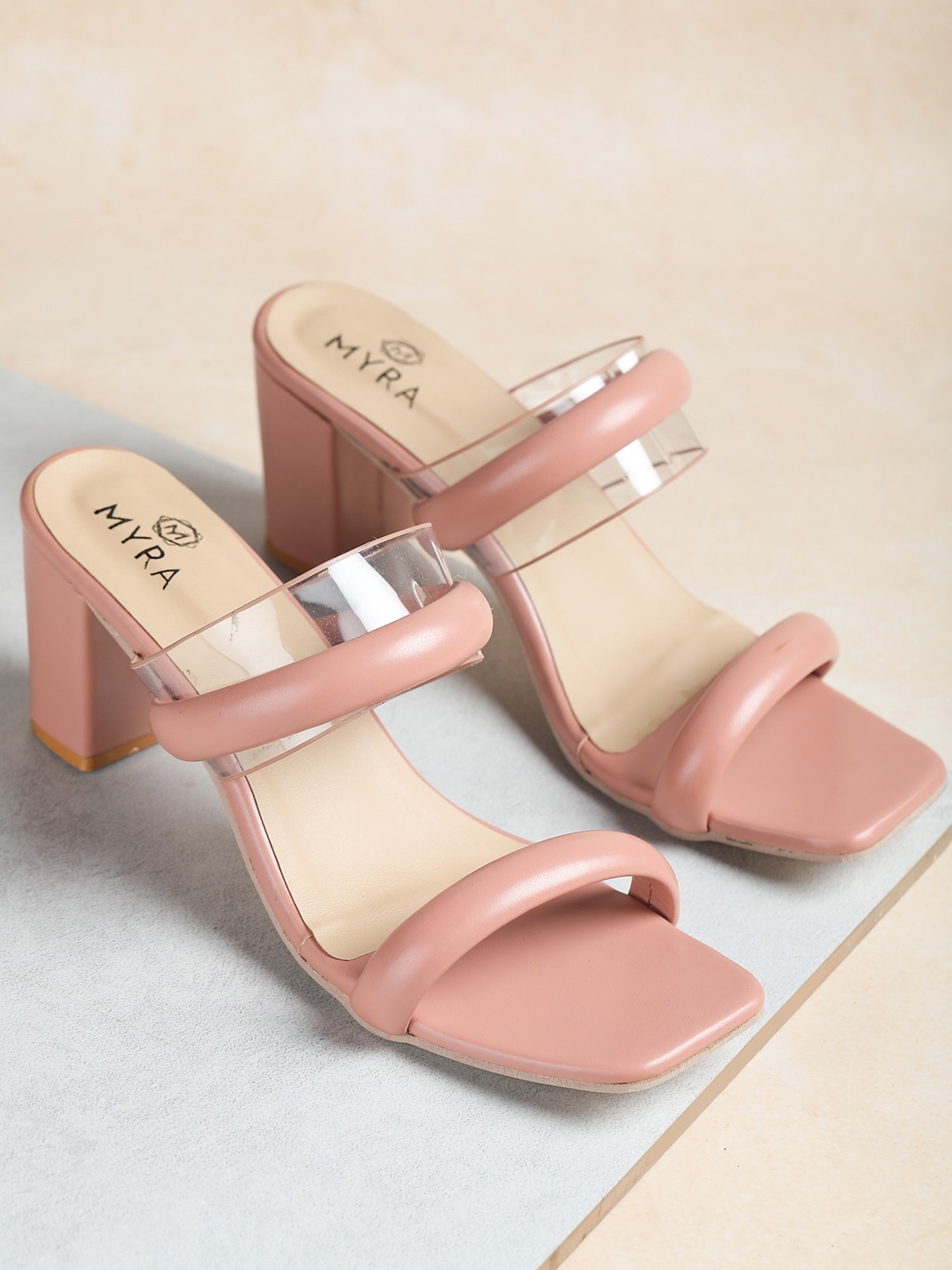 

Myra Open Back Block Heels, Pink