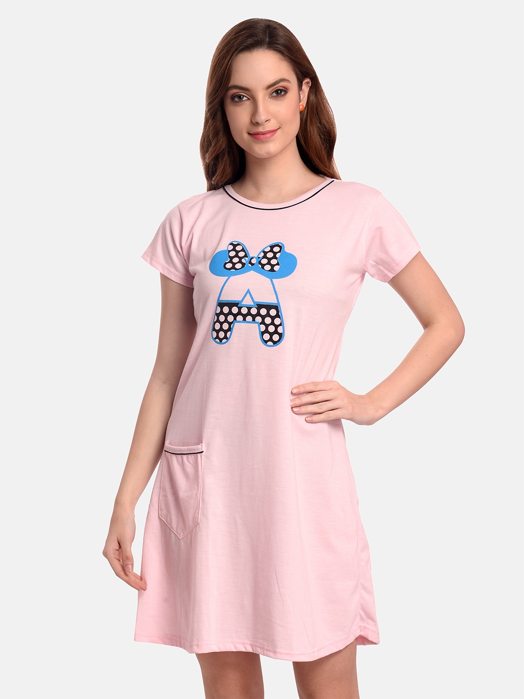 

LOTUSLEAF Women Printed Nightdress, Pink