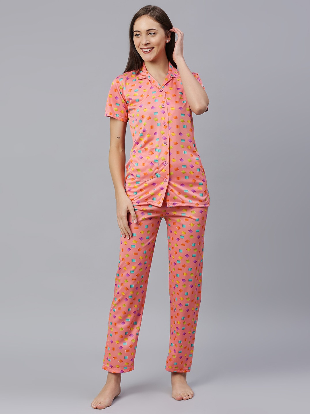 

Pretty Awesome Women Printed Night suit, Peach