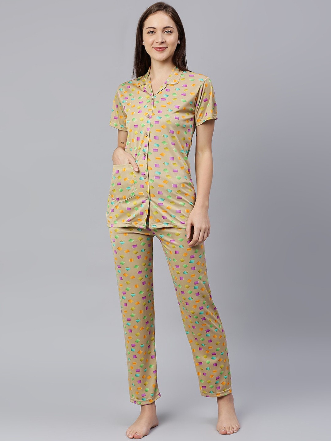

Pretty Awesome Women Abstract Printed Night suit, Beige