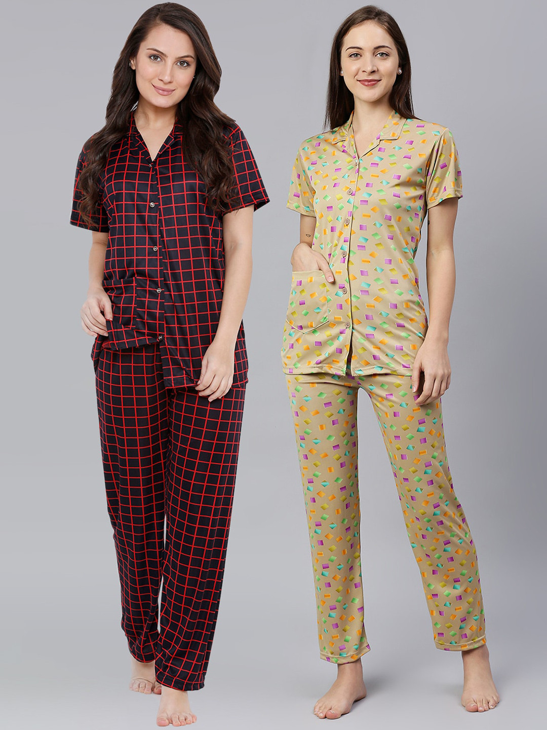 

Pretty Awesome Women Pack Of 2 Checked Night suit, Black