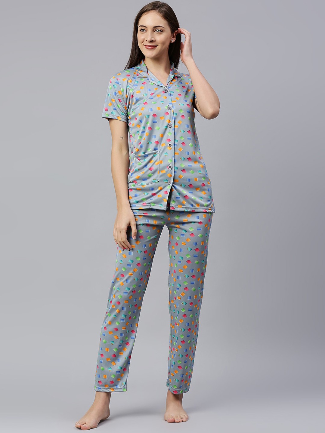 

Pretty Awesome Women Printed Night suit, Grey