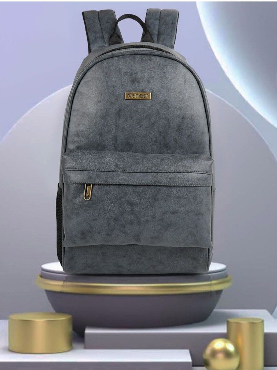 

Veneer PU Leather Mini Casual Backpack, Grey