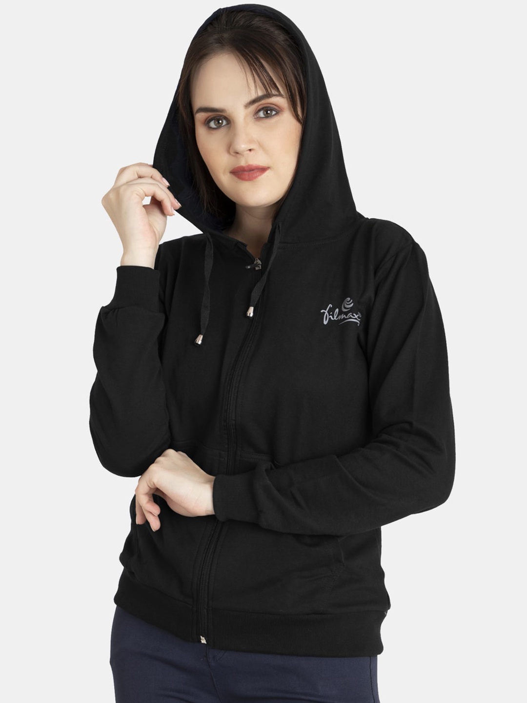 

FILMAX ORIGINALS Women Plus Size Pure Cotton Hooded Sweatshirt, Black