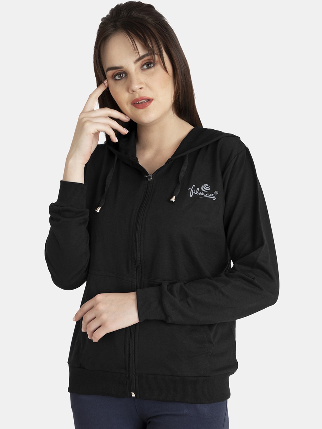 

FILMAX ORIGINALS Women Pure Cotton Hooded Sweatshirt, Black