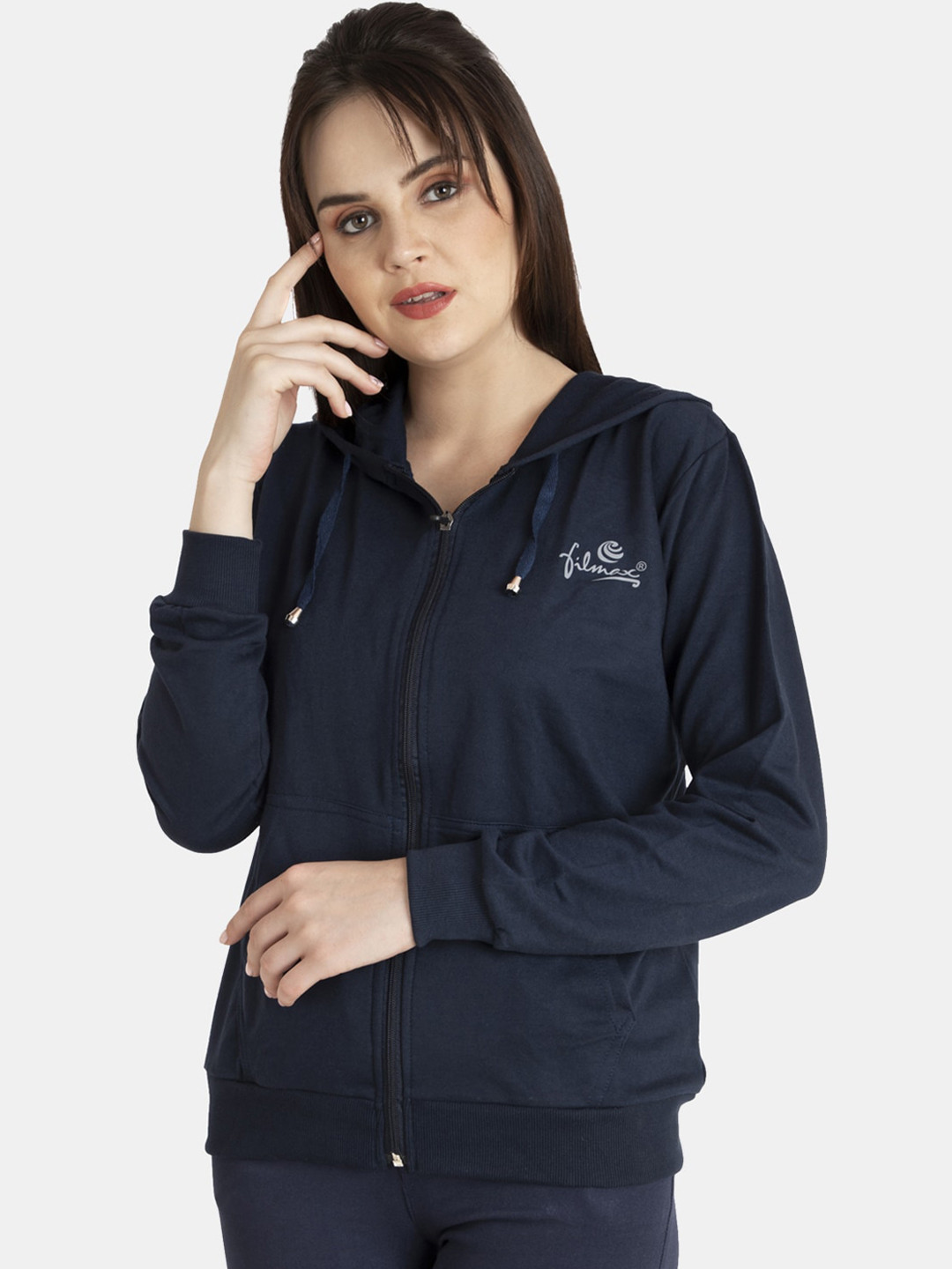 

FILMAX ORIGINALS Women Pure Cotton Hooded Sweatshirt, Navy blue