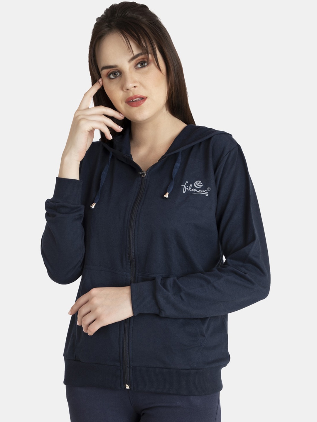 

FILMAX ORIGINALS Women Pure Cotton Hooded Sweatshirt, Navy blue