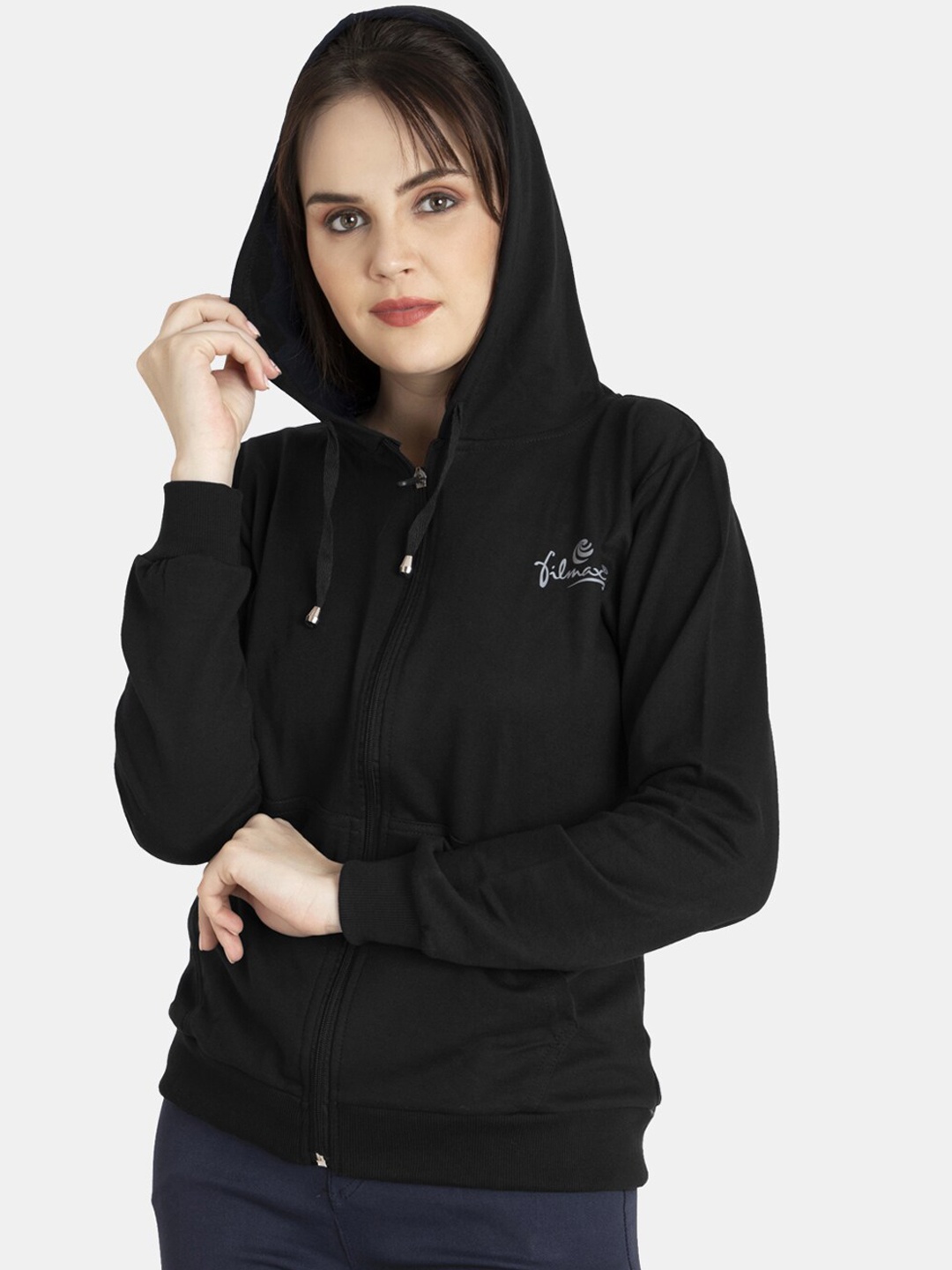 

FILMAX ORIGINALS Women Plus Size Pure Cotton Hooded Sweatshirt, Black