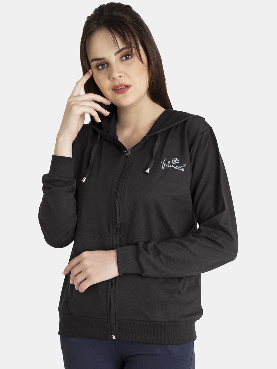 FILMAX ORIGINALS Women Pure Cotton Hooded Sweatshirt, Charcoal
