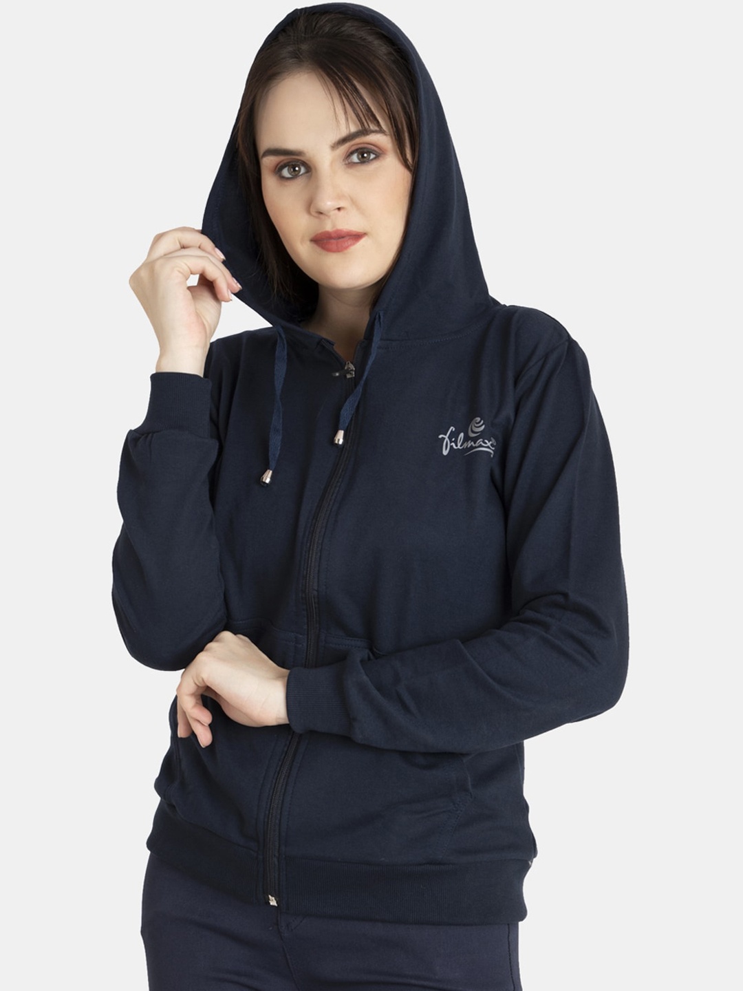 

FILMAX ORIGINALS Women Plus Size Pure Cotton Hooded Sweatshirt, Navy blue