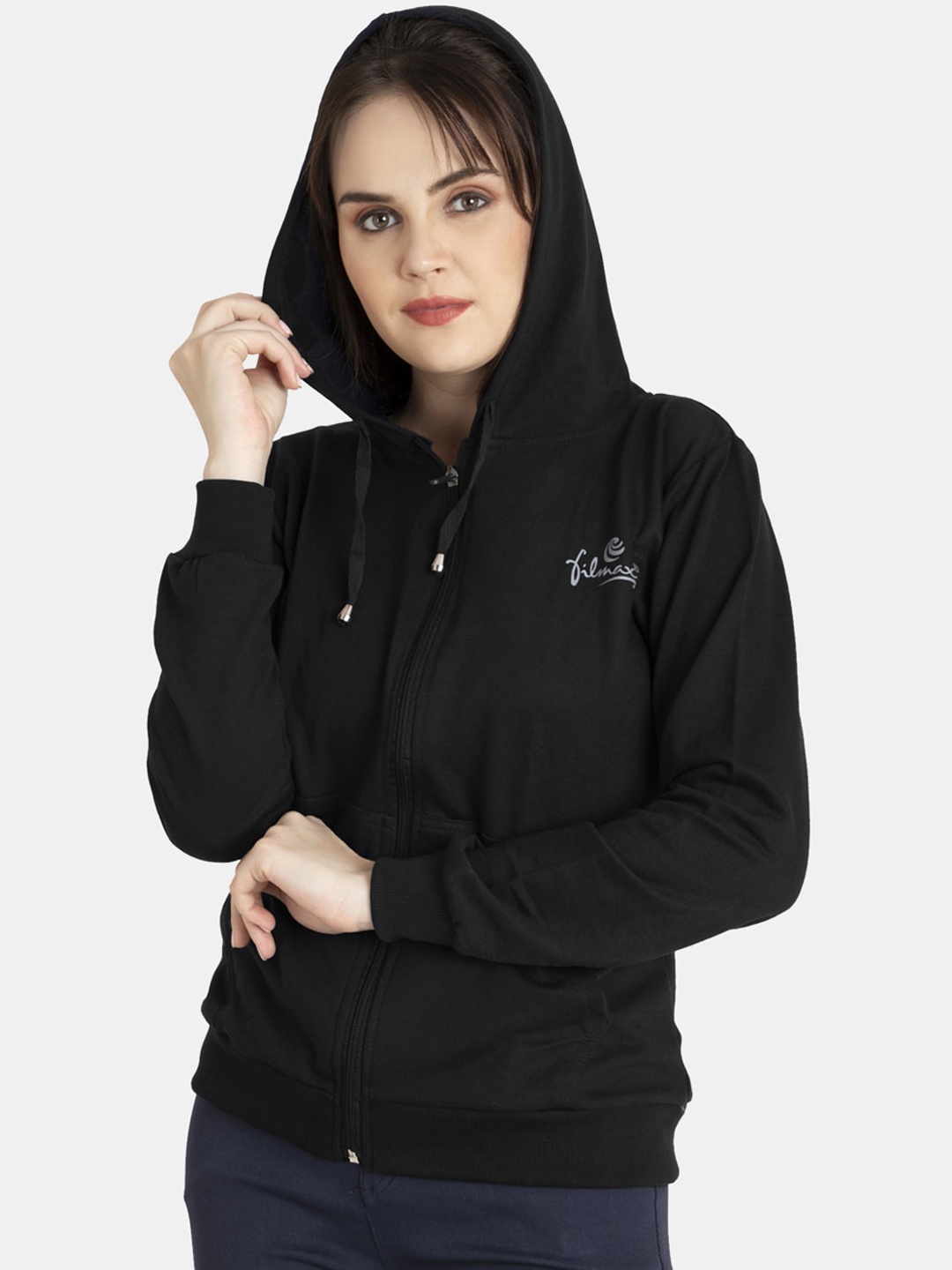 

FILMAX ORIGINALS Women Plus Size Pure Cotton Hooded Sweatshirt, Black