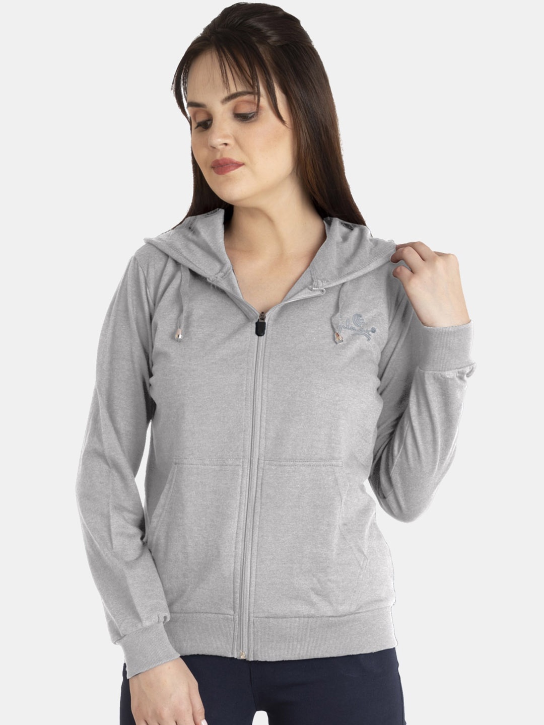 

FILMAX ORIGINALS Women Pure Cotton Hooded Sweatshirt, Grey melange