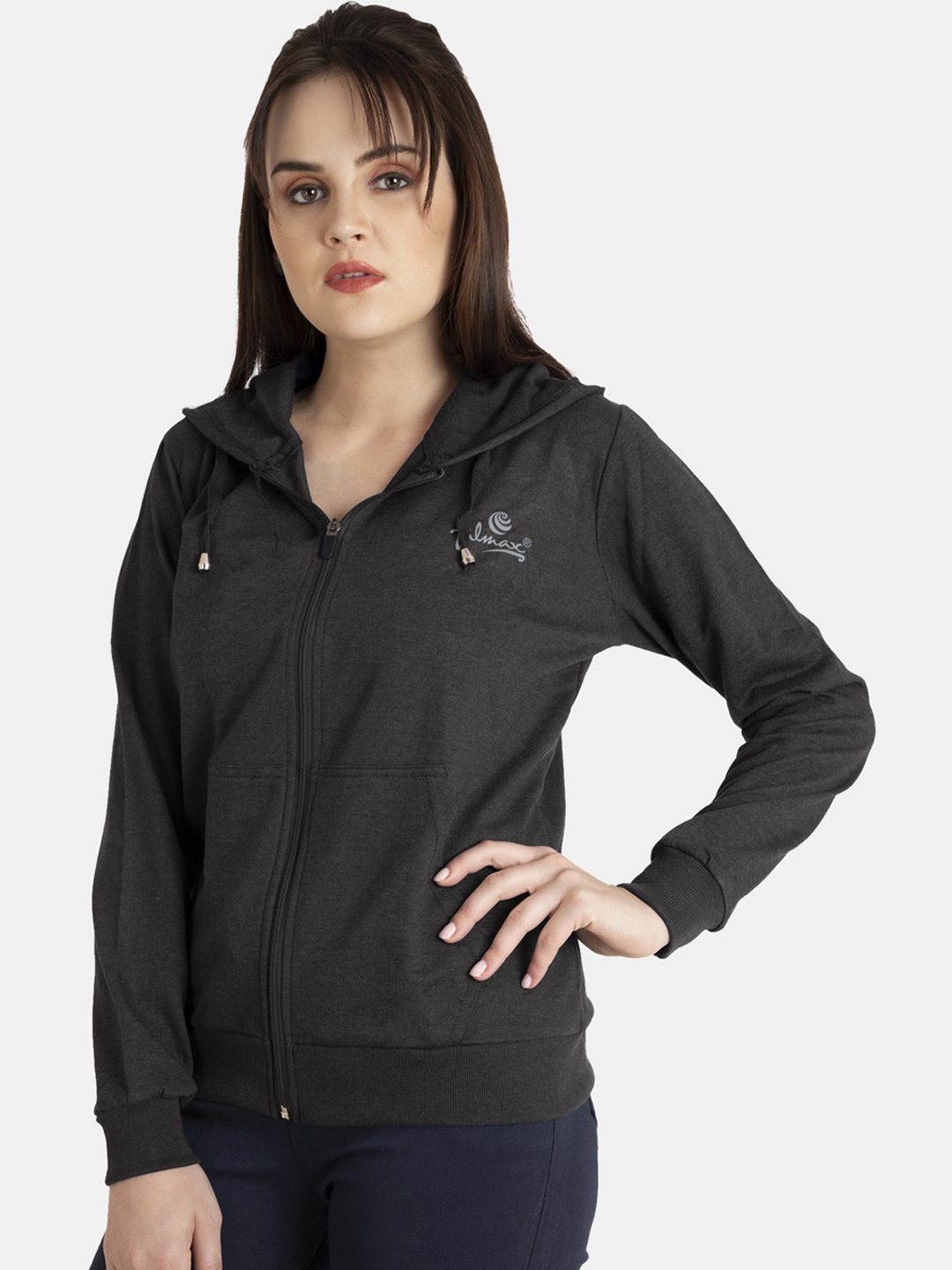

FILMAX ORIGINALS Women Pure Cotton Hooded Sweatshirt, Charcoal