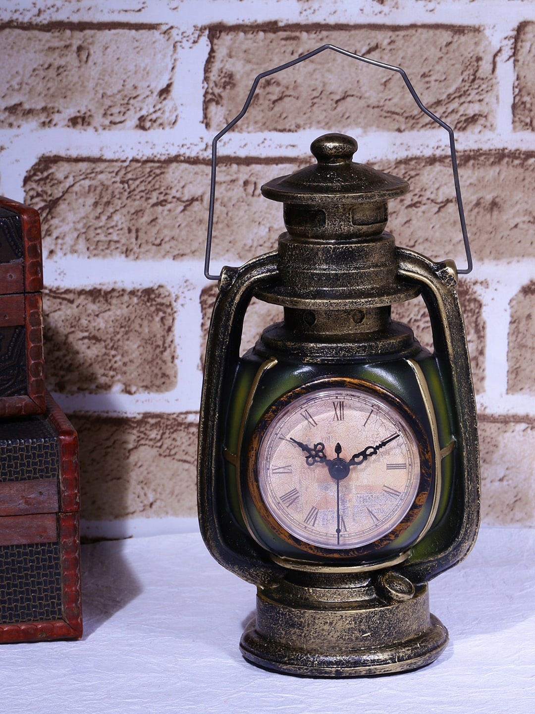 

A Vintage Affair- Home Decor Copper Toned Vintage Lantern Tabletop Clock Showpieces