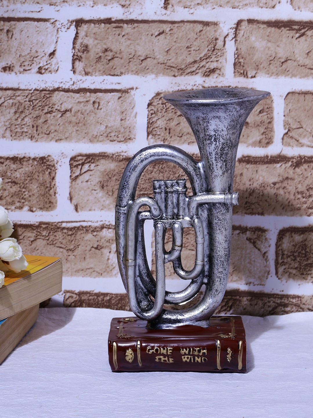 

A Vintage Affair- Home Decor Silver Colored Vintage Trumpet Figurine Showpiece