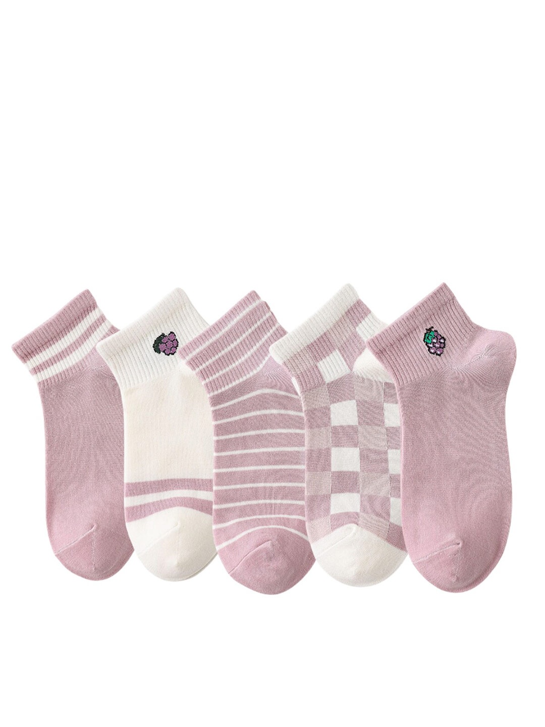

YOUSTYLO Women Pack Of 5 Patterned Ankle Length Socks, Peach