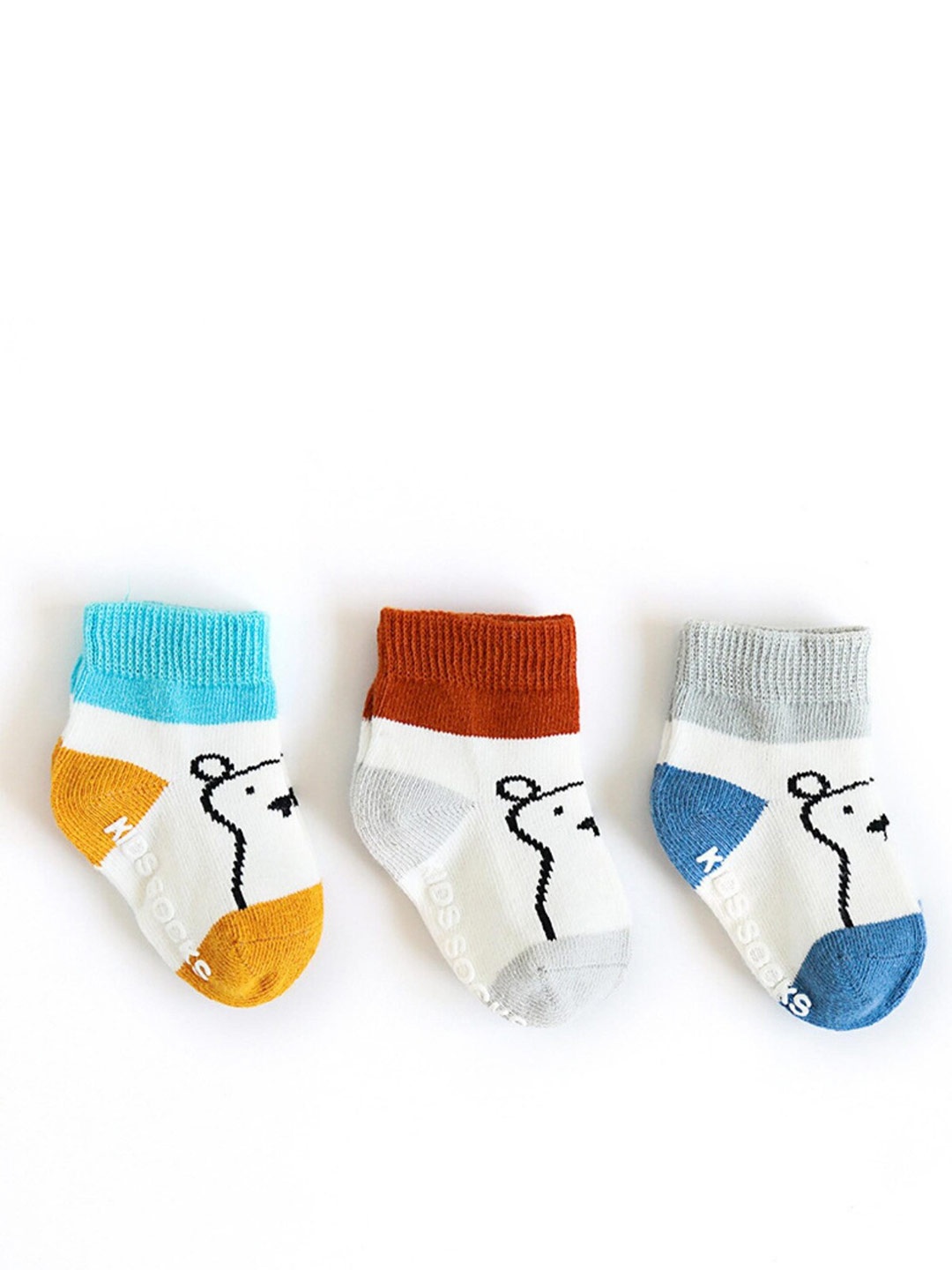 

YOUSTYLO Kids Pack Of 3 Patterned Cotton Anti-Akid Ankle-Length Socks, White