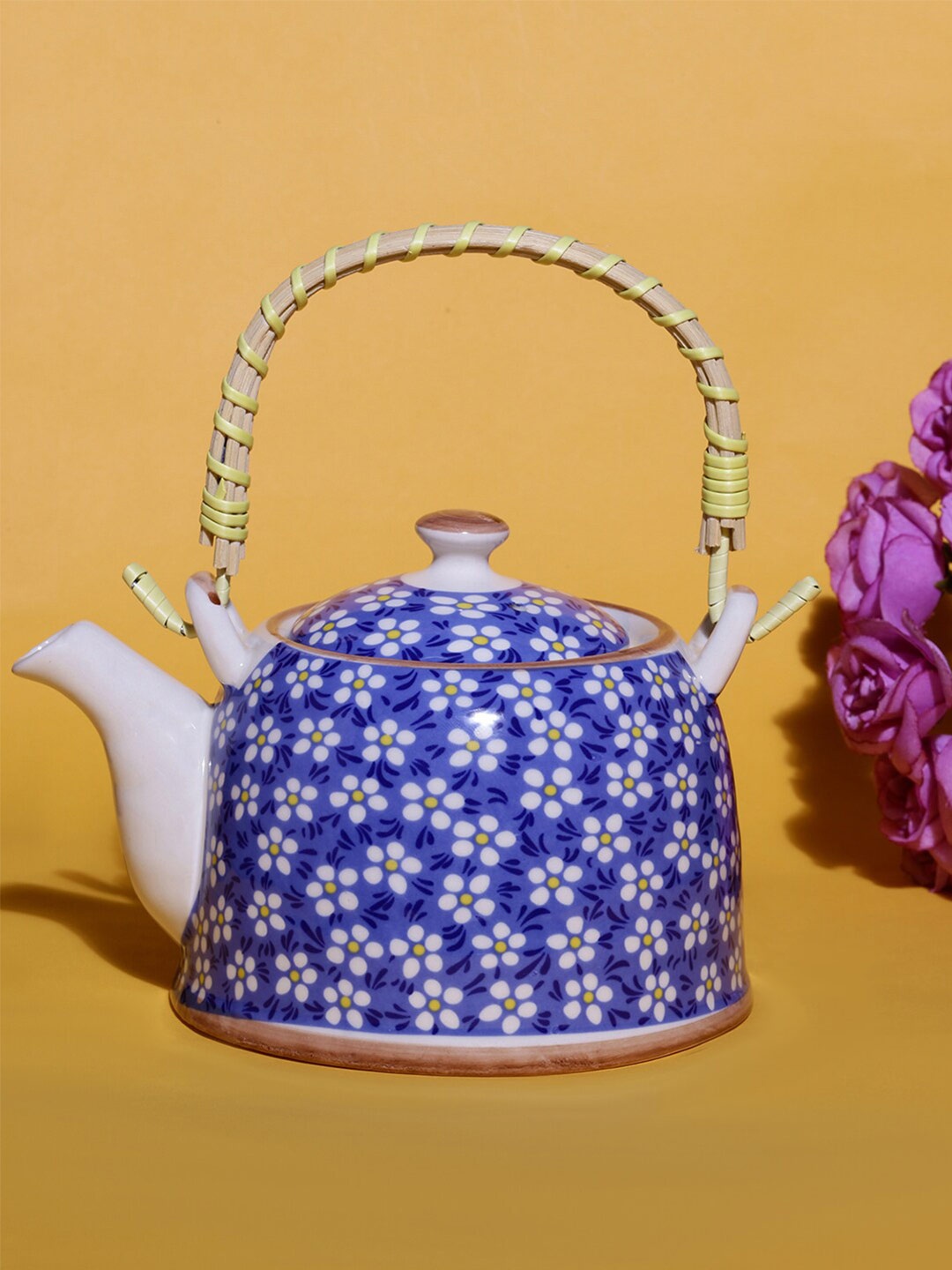 

A Vintage Affair- Home Decor Blue & White Printed Ceramic Glossy Kettle 900 ml