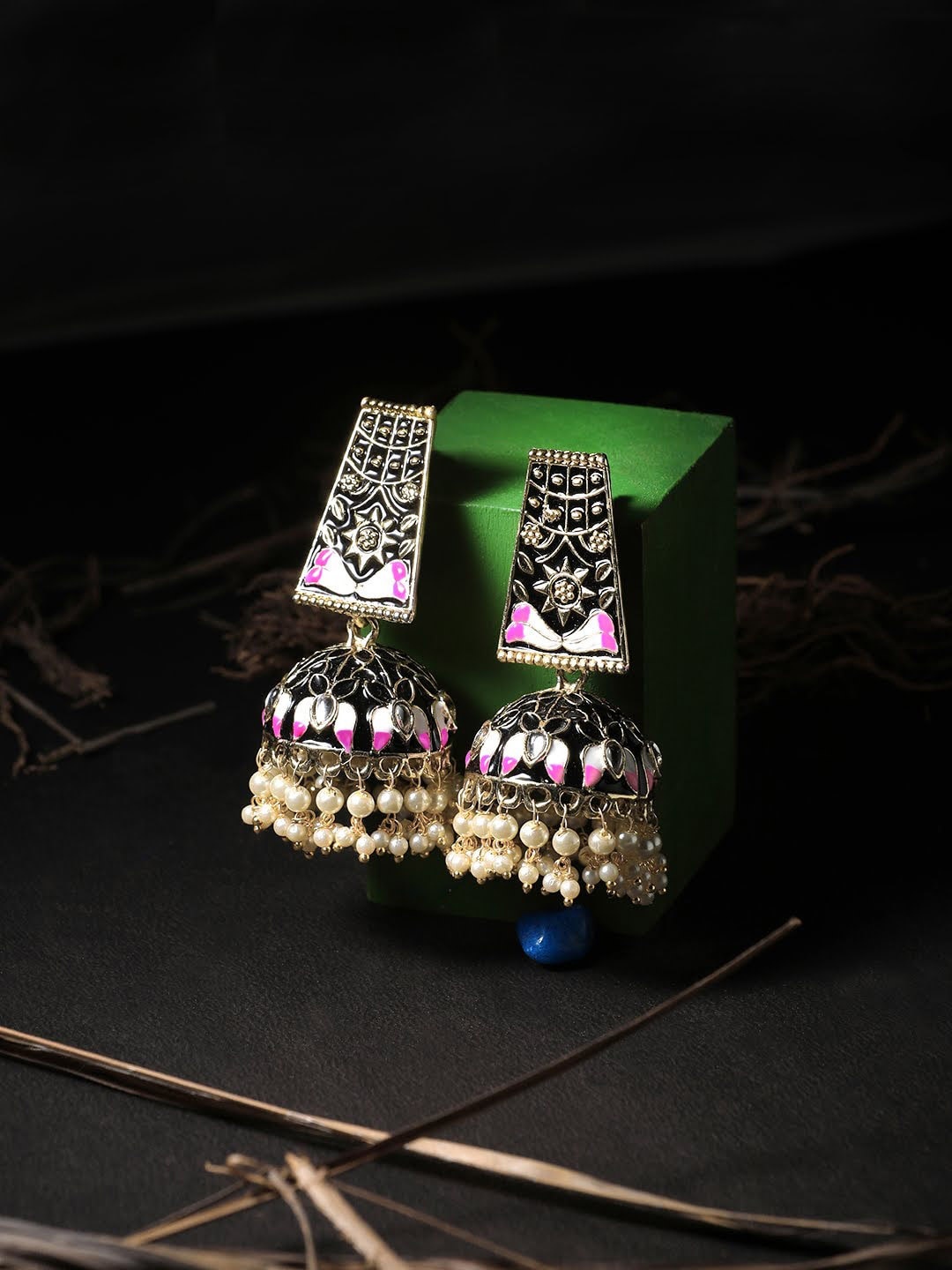 

Adwitiya Collection Women Gold Plated Dome Shaped Jhumkas Earrings, White